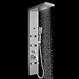 ROVOGO Shower Panel System with 6 Body Jets, Rainfall Waterfall Shower and Handheld, Shower Tower Column with Temperature Display in Brushed Stainless Steel