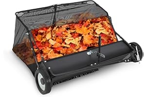 GAOMON 50" Lawn Sweeper Tow Behind, 28 Cu.Ft Capacity Pull Behind Yard Sweeper Large Leaf Collector, Leaf & Grass Catcher with Adjustable Brush Height & Dump from Seat Handle for Yard, Farm, Garden