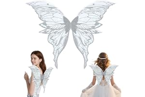 Lyercw Fairy Wings for Adult, Shiny Transparent Angel Wings, Butterfly Wings for Women Girls, Halloween Costume Accessory