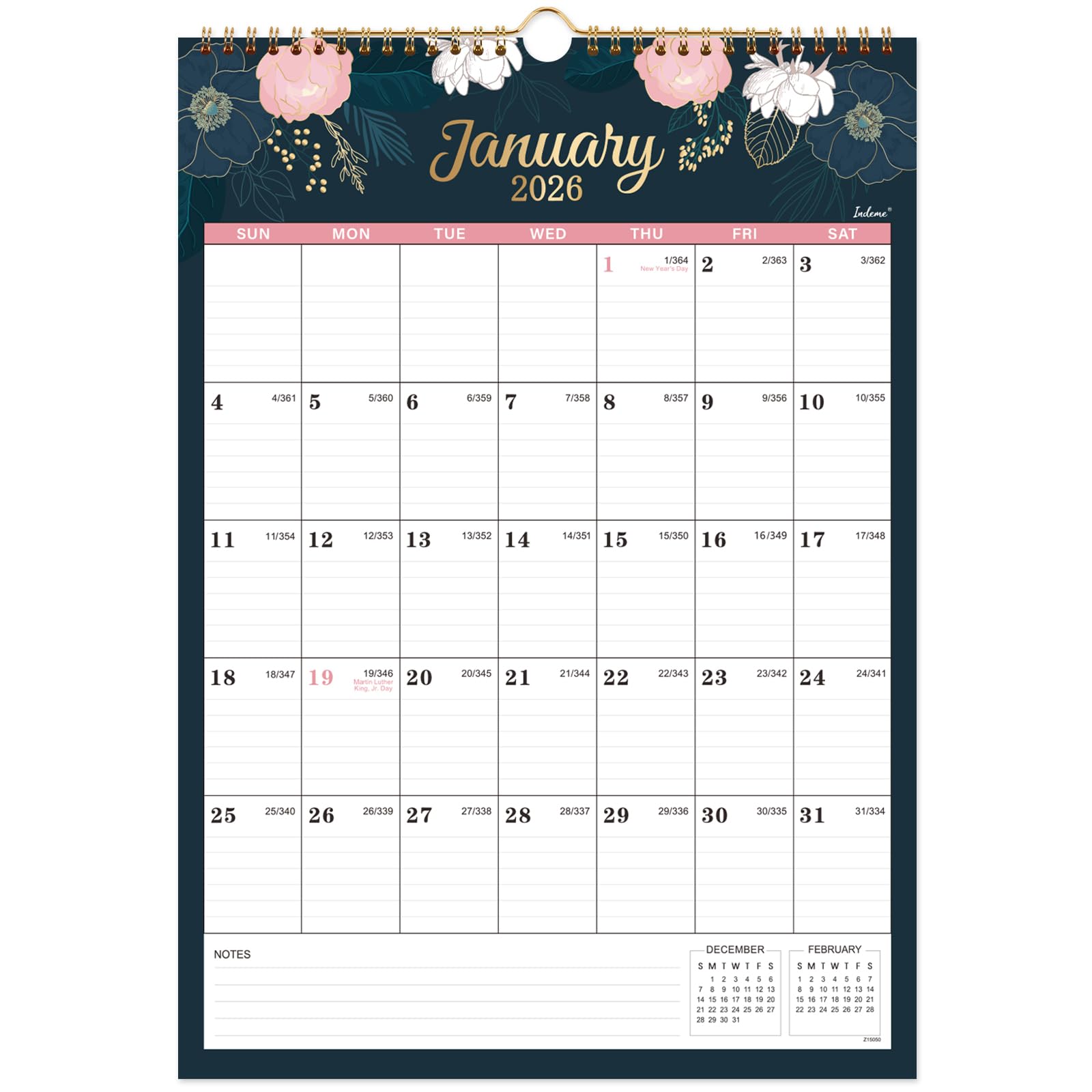 Photo 1 of 2026 Calendar - 2026 Wall Calendar, Jan 2026 - Dec 2026, 12" x 17”, Twin-wire Binding, Hanging Hook, Holidays, Julian Dates