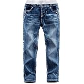 WIYOSHY Boys' Denim Jeans, Ribbed Elastic Waist Cotton Pants for Kids
