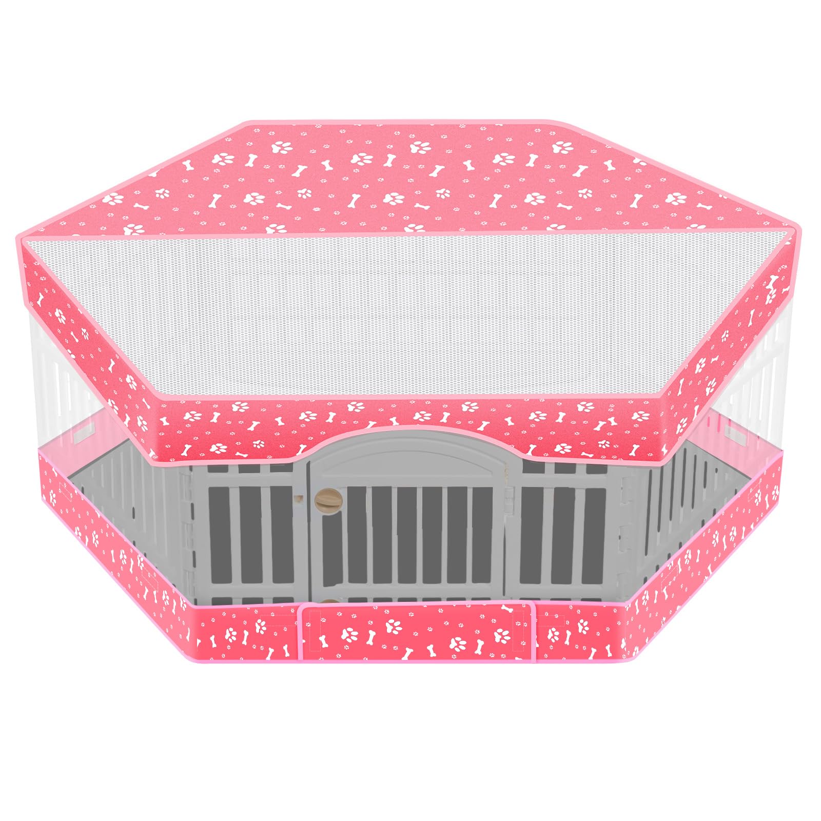 Photo 1 of 2 Pack Dog Playpen Top Mesh Cover and Bottom Pad Fits for 36?w 24?h 6 Panels Play Pen Indoor Outdoor Dog Crate Puppy Exercise Mat Reusable Washable, Hoop & Loop Design, Playpen Not Included(Pink)