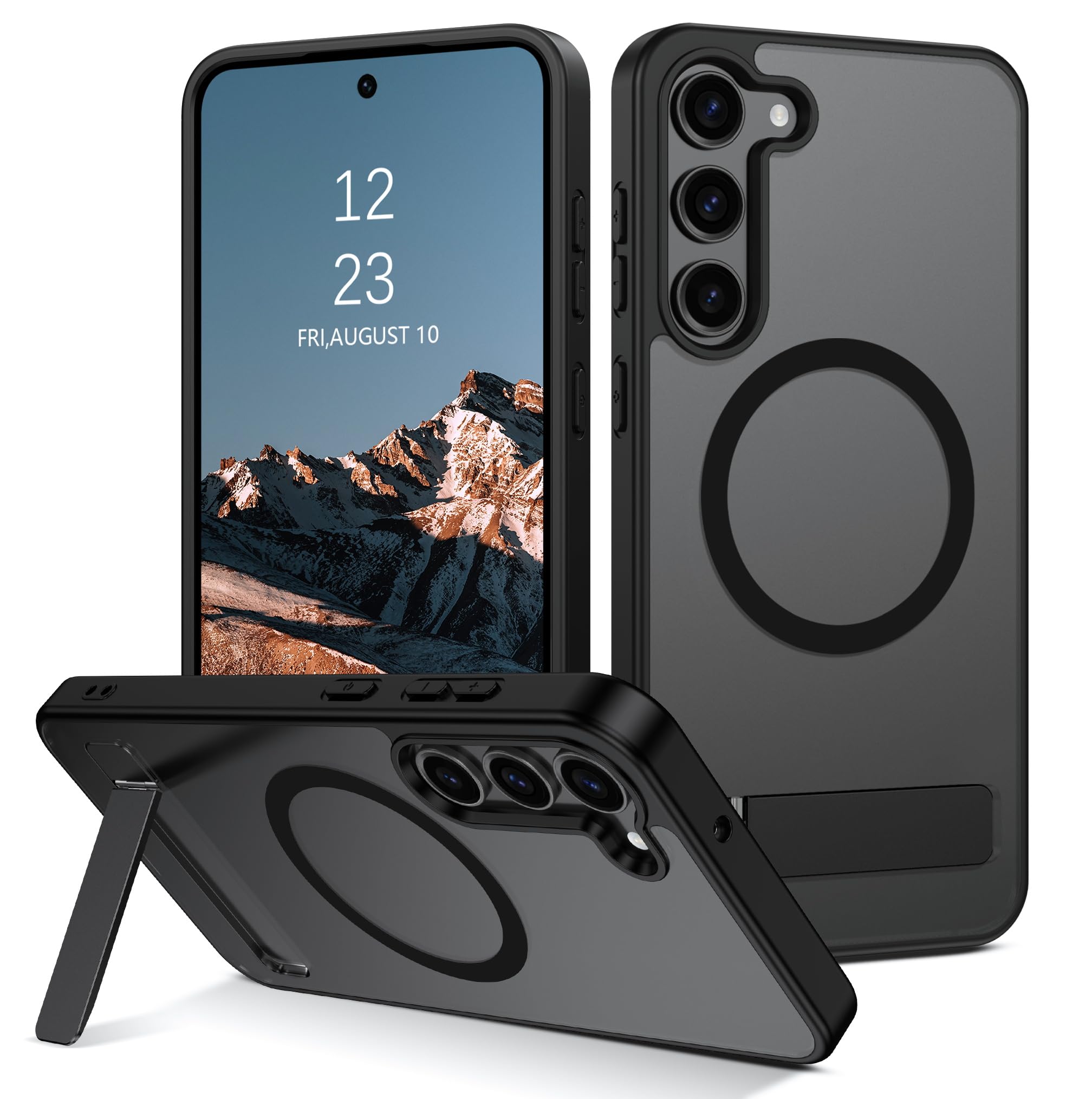 Telaso Magnetic for Samsung Galaxy S23 Plus Case, Compatible with Magsafe with Invisible Kickstand, Translucent Matte Back TPU Bumper Military Grade Samsung Galaxy S23 Plus Phone Case, Black