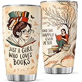CUBICER Just A Girl Who Loves Books Stainless Steel Tumbler For Book Lovers Women Readers Teachers 20 Oz Library Reading Gift Cup Insulated Drink Hot Heat Bottle Coffee Iced Mug