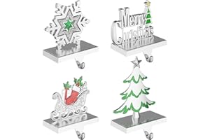 Homyplaza Christmas Stocking Holders for Mantle Weighted Metal Stocking Hangers Hooks for Fireplace Christmas Decorations (Set of 4)