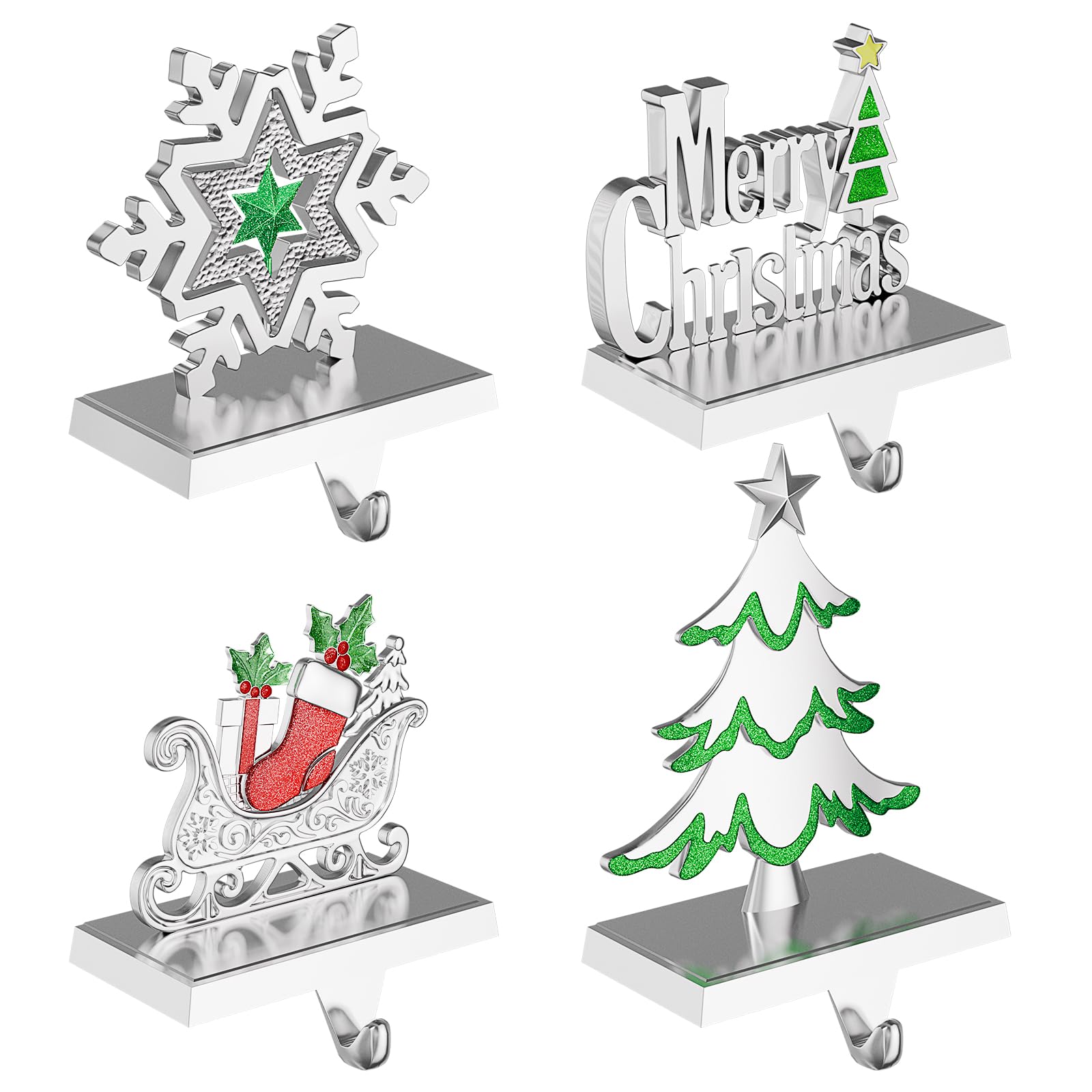 Photo 1 of Homyplaza Christmas Stocking Holders for Mantle Weighted Metal Stocking Hangers Hooks for Fireplace Christmas Decorations (Set of 4)