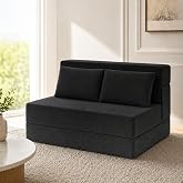 Ressainic Folding Sofa Bed, Convertible Sleeper Chair Bed with Pillow | Loveseat Sofa, Foldable Couch Bed for Adults, Fold out Chair Bed, Floor Futon Sofa Bed for Living Room, Black, Twin XL