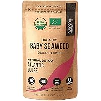 Organic Atlantic Dulse Flakes 1 oz - Young Seaweed Grown in North Atlantic, Vacuum Dried Premium Quality. Soft Texture…