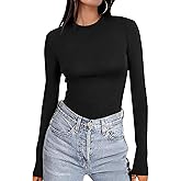 Ekouaer Women's Long Sleeve Shirts Tight Fitted Tops Crewneck Underscrubs Tee Lightweight Basic Thermal Undershirts