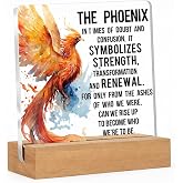 Inspirational Gift for Women Men Friend Phoenix Acrylic Sign for Desk Decor | Motivational Office Desk Decor Phoenix Inspirational Christmas Birthday Gift for Family Coworker