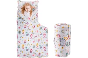 FAINSY Nap Mat for Preschool, 50x20 inch (Ages 3-5), 100% Cotton Fabric, Daycare Prek Pre-k Kindergarten with Pillow and Blanket, Sleeping Mat Slumber Bag for Toddler Kids Girl (Princess Castle)
