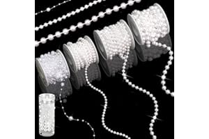 FULZTEY 4 Rolls 75 Feet Pearls Bead String White Artificial Pearl Chain for DIY Crafts,3+8mm,4mm,6mm,8mm Bead String Strand Faux Pearl Ribbons for Christmas Valentine Wedding Party Decoration