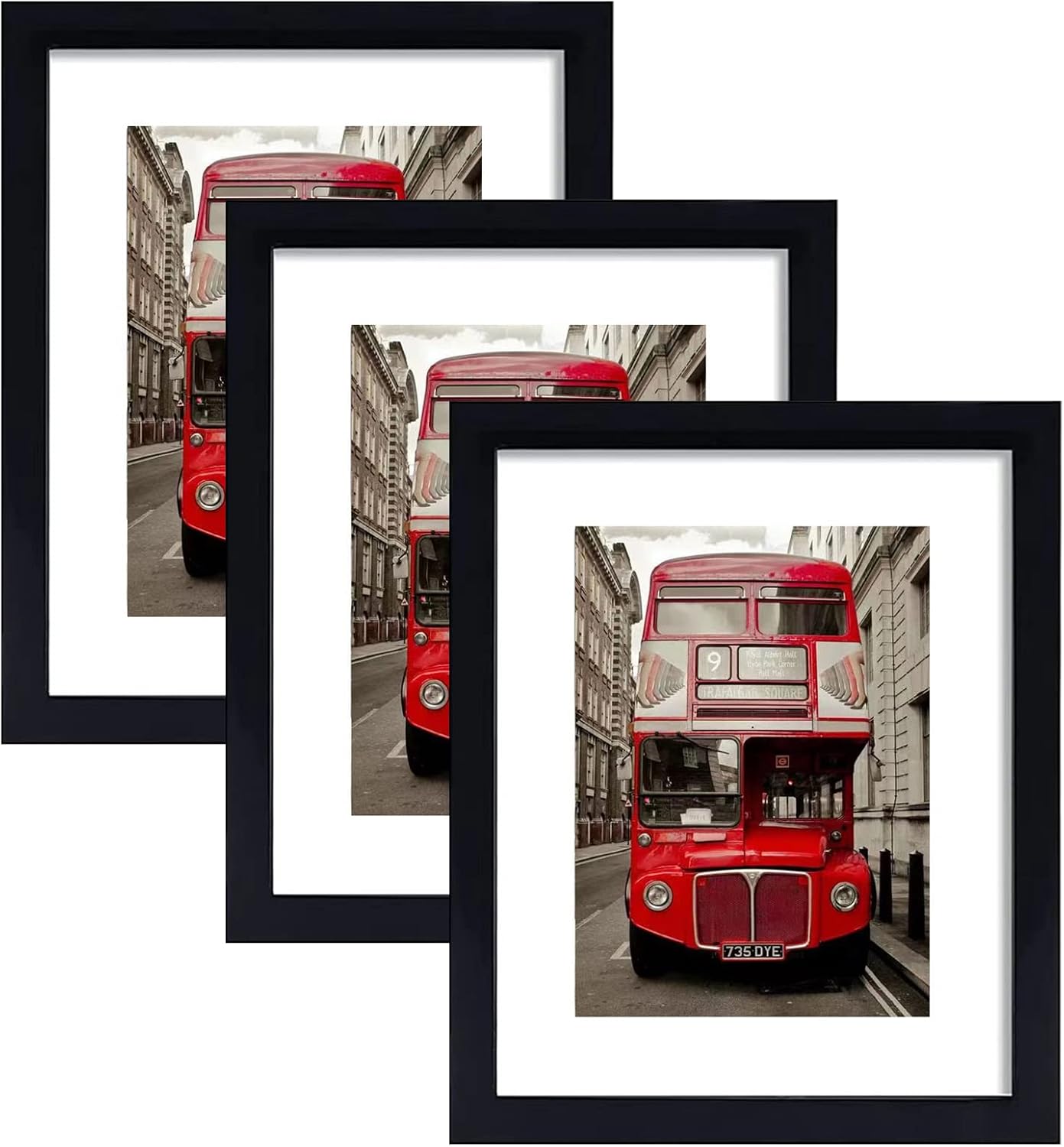 Photo Albums, Frames & Accessories - HEGATY Black 8x10 Picture Frame Set of 3, Display Pictures 5x7 with Mat or 8x10 Without Mat for Wall Mounting or Table Top Display