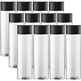 12-Pack Bulk Empty Plastic Reusable Juice / Water Bottles with Black Lids - Great for Smoothies, Sensory Crafts and Calming Bottles - 400ml