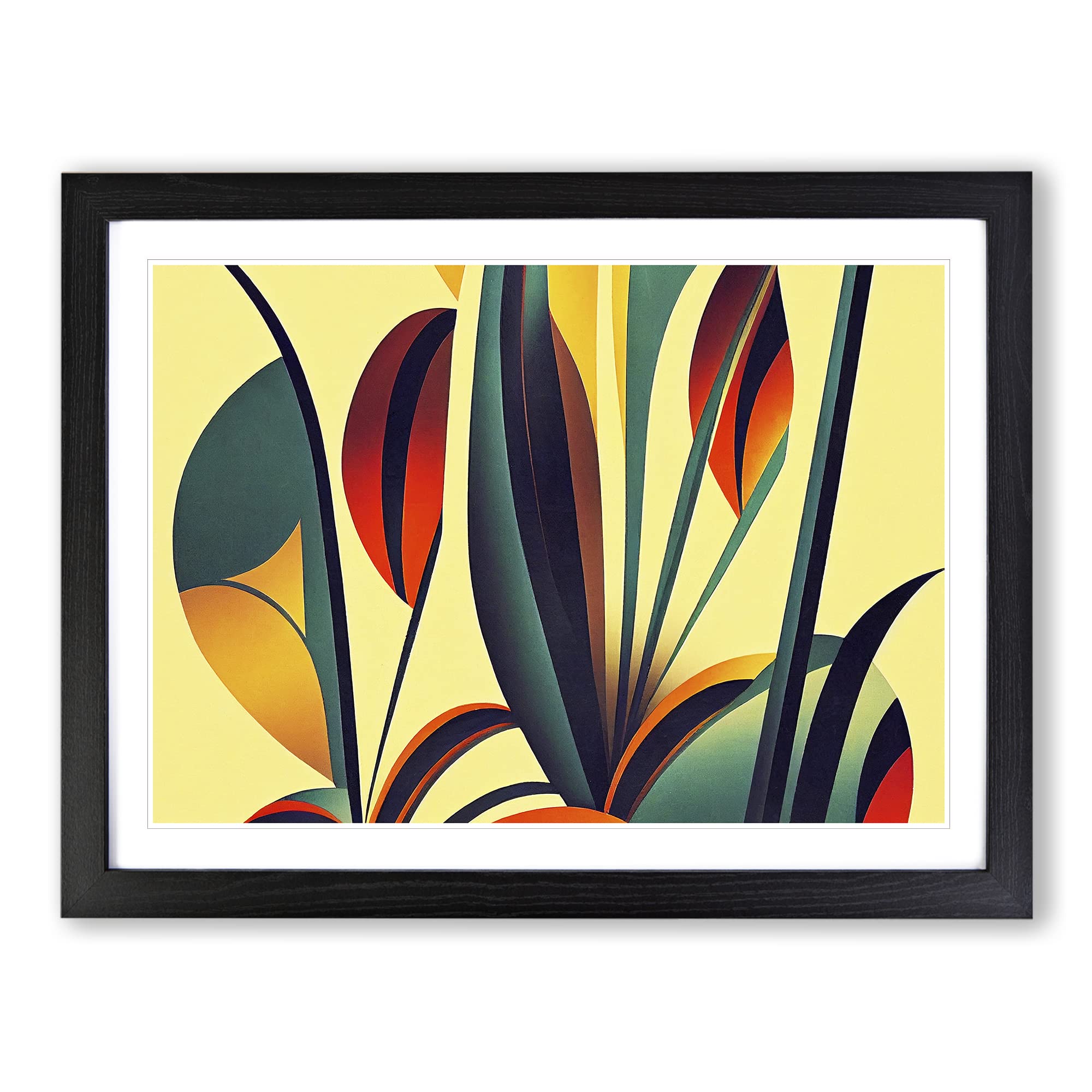 Pleasing Flowers Art Deco Abstract Framed Print | A3 Black Framed Wall Art | Ready to Hang | Art Deco Floral Picture | Living Room Bedroom Lounge Office