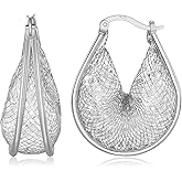 SayovatBek 14K Gold Plated 25–33mm Mesh Hoop Earrings for Women, Cubic Zirconia, 925 Sterling Silver Post, Hypoallergenic Jewelry