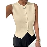 Verdusa Women's Old Money Clothes Button Down Sleeveless Sweater Vest Trendy Elegant Fitted Knit Tank Top