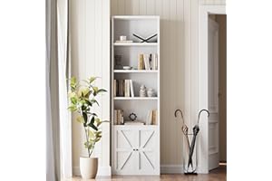 Nordivale 6-Tier Bookshelf with Cabinet Doors, Tall Wood Bookcase for Home Office, Modern Storage Shelf with Hidden & Open Co