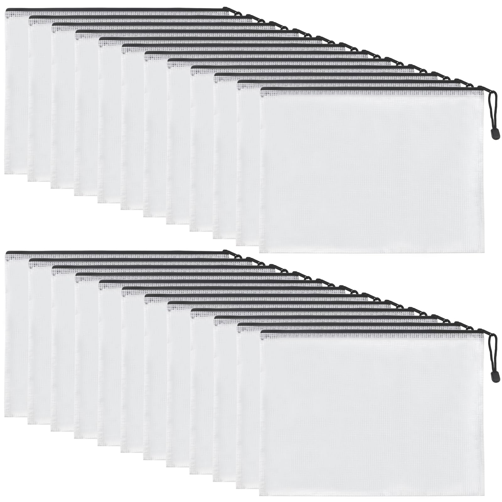 JOIKIT 24 PCS B4 Mesh Zipper Pouch, 38x28cm Zip File Wallets Bags, Plastic Zip Folder for Organizer, Storage