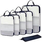 ECOHUB 6 Set Compression Packing Cubes, Lightweight Cruise Ship Vacation Travel Essentials, Durable Travel Accessories for Suitcase Luggage Organizer Bags Set with YKK Zippers Shoe Bag, Dark Blue