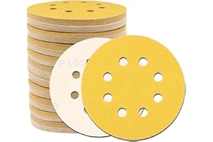 AKJWP Ajkwp 5-Inch 8-Hole Sanding Disc Hook and Loop, 100 Pcs Orbital Sanding Discs, 100 Grits Gold Sandpaper for Woodworking or Sanding Discs Gold Random Orbital Sander