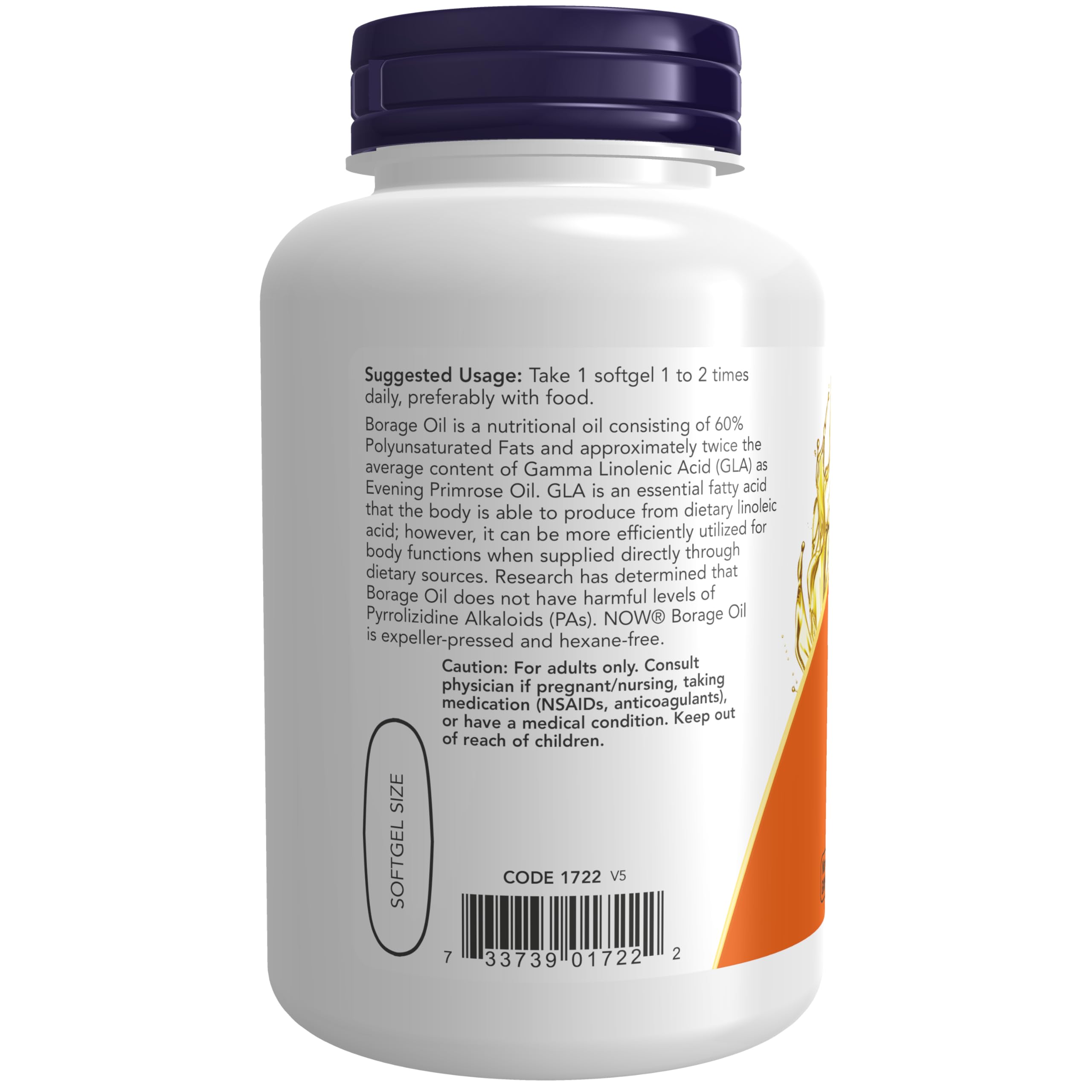 NOW Foods Supplements, Borage Oil 1000 mg with 240mg of GLA (Gamma Linolenic Acid), 120 Softgels