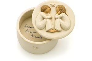 GoGnome Forever Friends Resin Keepsake Box – Hand-Painted Friendship Gift Box with Two Angel Figures, 3” x 2”H – Sentimental Gift for Women, Best Friends, Birthday, or Sympathy (Friendship)