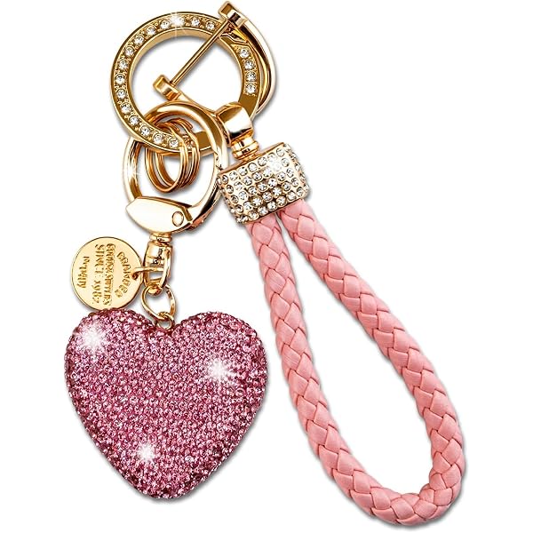 2Pcs Rhinestone Heart Keychain - Bling Crystal Car Keychain For Women, Backpack Charm (Black) - View #7