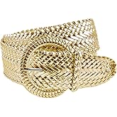 Women's Fashion Web Woven Braid Faux Leather Metallic Wide Belt