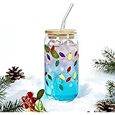 Color Changing Christmas Glass Cups - 16 Oz Iced Coffee Cups with Lids & Straws, Party-Reason Drinkware for Milkshakes, Juice & Iced Beverages, Festive Holiday Gift Set