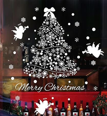 Decorazioni Natalizie Angeli Fai Da Te.Natale Vetrofanie Display Rimovibile Adesivi Murali Fai Da Te Finestra Decorazione Vetrina Wallpaper Fiocco Di Neve Angeli Amazon It Fai Da Te