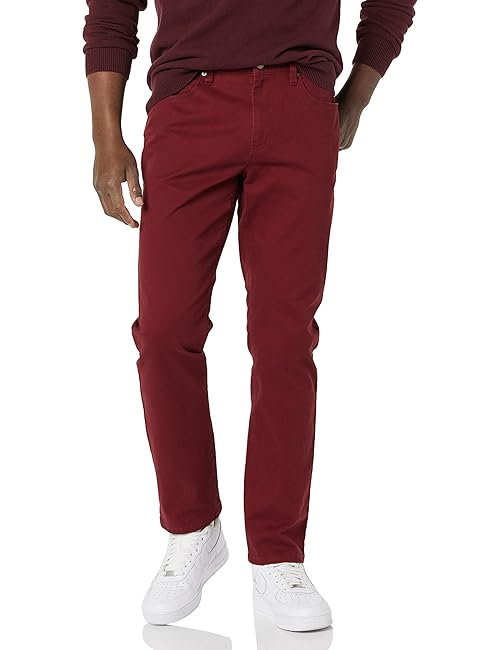 Amazon Essentials Men's Athletic-Fit Pants, 5-Pocket Stretch Twill Work, Big & Tall, Burgundy, 33W x 34L