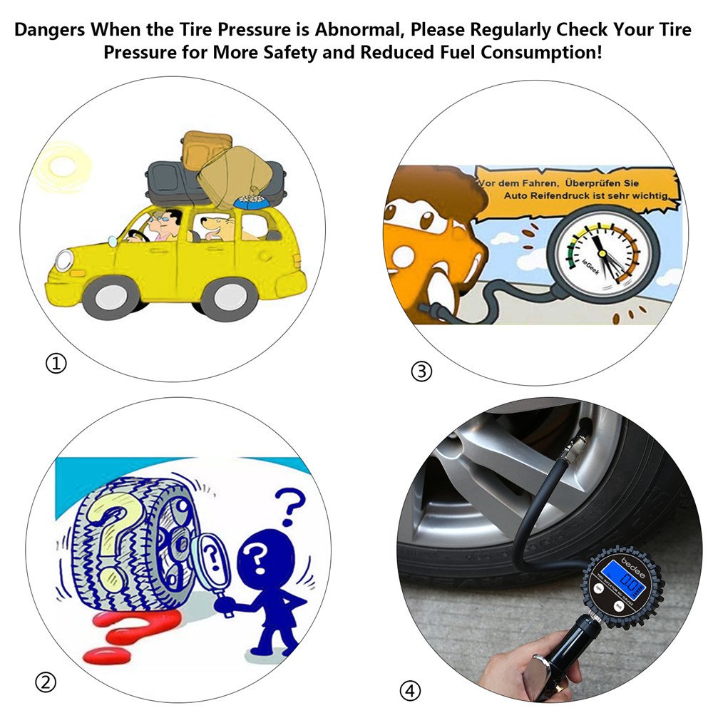 bedee Manómetro Digital Medidor de Presión de Neumáticos, Medidor Digital de Ruedas Llantas 200 PSI Alta Preciso con Pantalla LCD, para Coche Motocicletas Automóviles