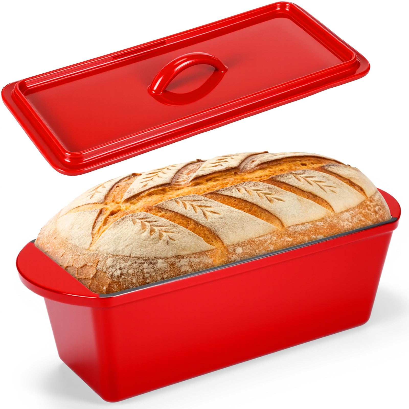 Photo 1 of Teenyyou Enamelled Cast Iron Dutch Oven Pot with Lid 4QT Heavy Duty Cast Iron Bread Pan with Dual Handles Nonstick Enameled Cookware for Sourdough Bread Baking Roasting Stewing Braising Frying, Red