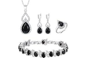 Mayfox Bridal Cubic Zirconia Open Ring Bracelet Necklace Dangle Earrings Set, Waterdrop Oval Birthstone Wedding Jewelry Set for Bride, Valentine's Day/Mother's Day/Thanksgiving/Christmas/Birthday Gifts for Girlfriend/Lady/Wife/Mother