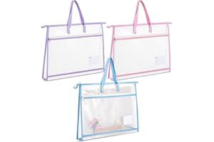 Bulyoou 3 Pcs 17.7×13 Inch Project Bag for Quilting Sewing Craft Storage for Quilter A3 Clear Mesh Art Bag Artwork Storage Organize for Artwork Charts Teaching Material Multipurpose(Classic Colors)