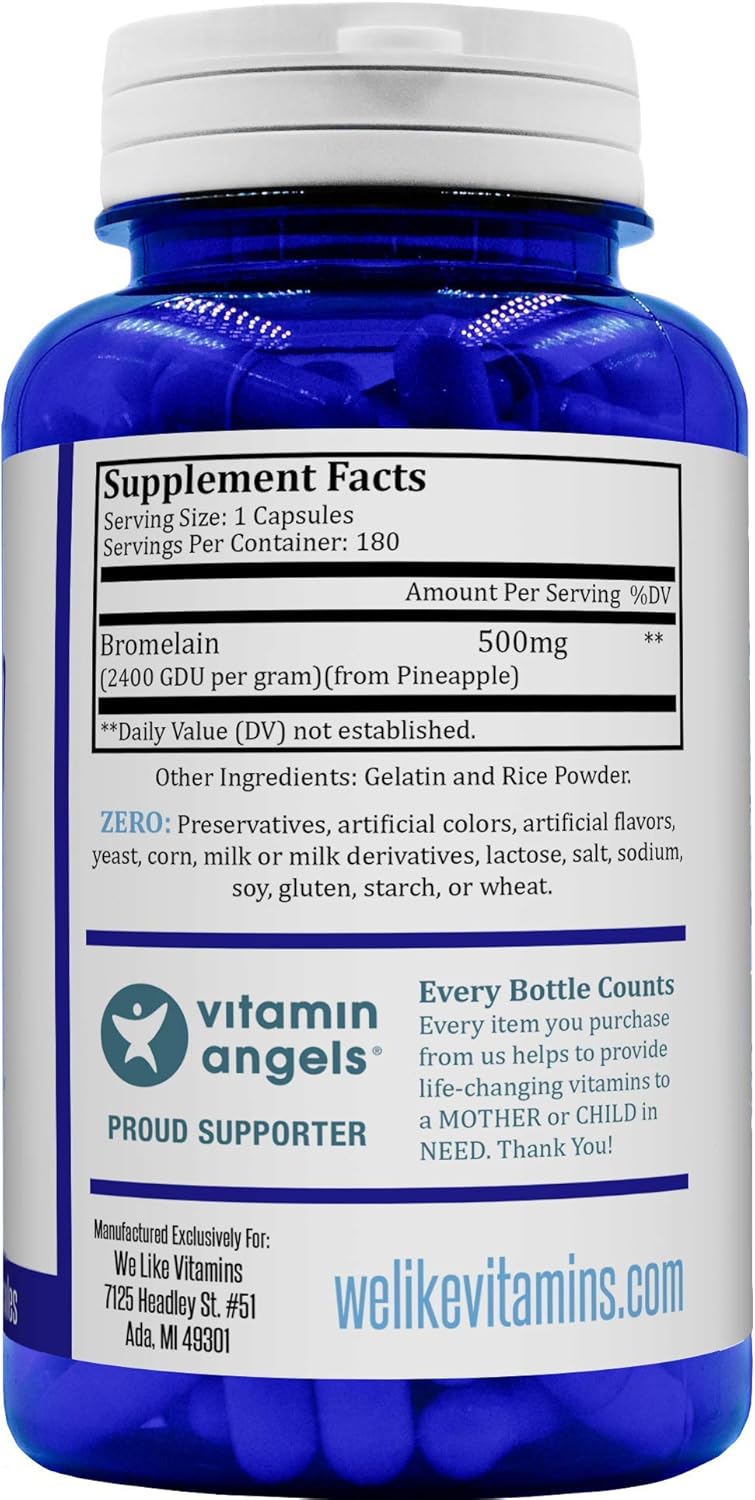 Bromelain 500mg - 180 Capsules - Bromelain Supplement - Proteolytic Enzymes from Pineapple Supporting Nutrient Absorption and Digestion 2400 GDU/g: Health & Personal Care
