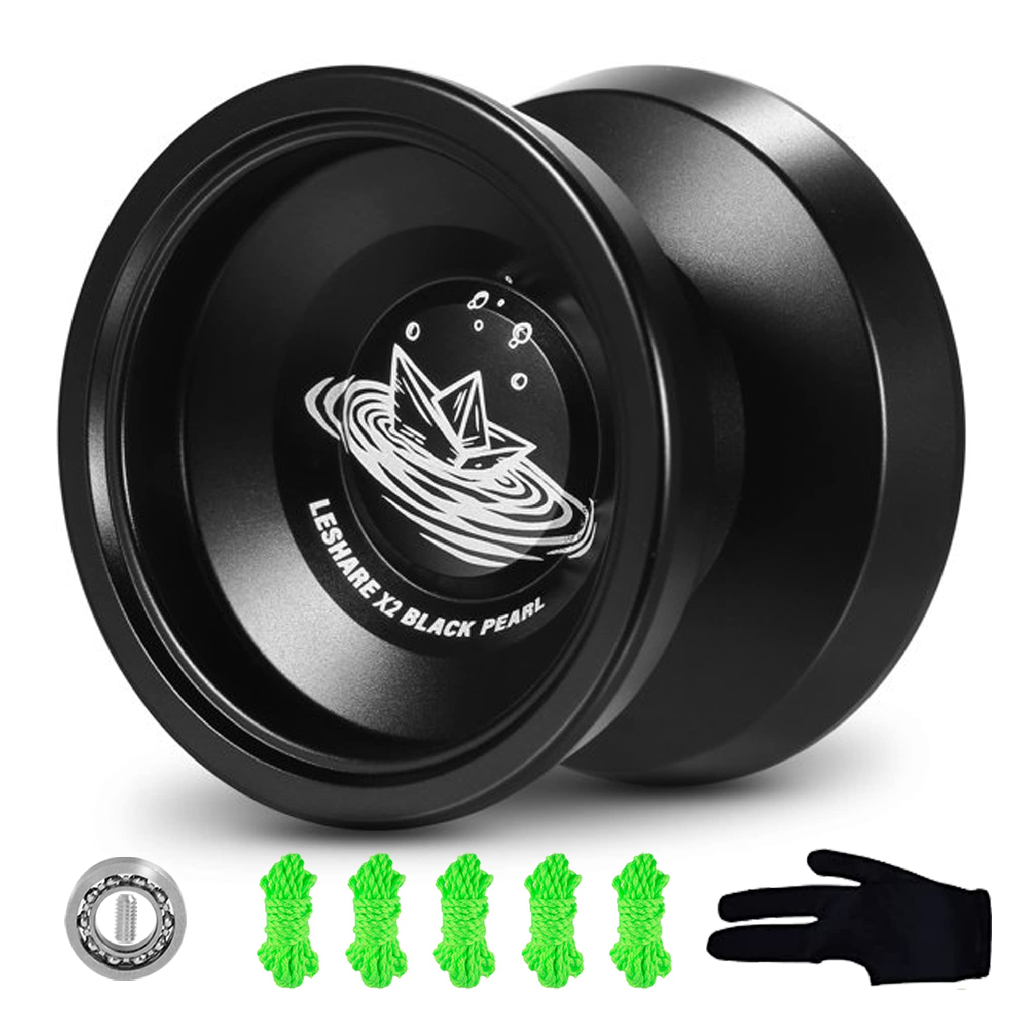 LESHARE Professional Unresponsive Yoyo for Pros and Responsive Yoyos for Kids Beginners - Replaceable Unresponsive Bearings, Gloves, and 5 Cords Included-Black