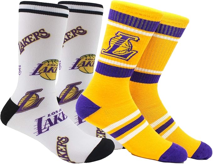 PKWY Unisex 2Pack Los Angeles Lakers Crew Socks (Large