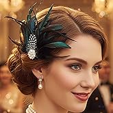 Yokawe 1920s Flapper Feather Hair Clip,Black Gatsby Pearl Headpiece for Women,Vintage Hair Accessories for Cocktail Parties