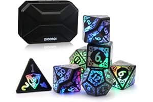DND Dice Rechargeable with Charging Box, ZHOORQI Light up Dice 7 PCS LED Dices, for Dungeons and Dragons, D&D, RPGs Gift (3 Color Light)