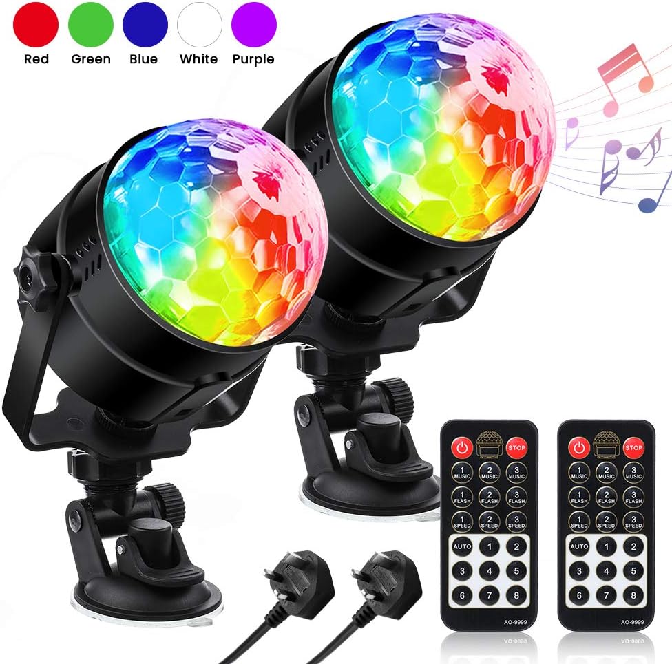 Disco Lights, SOLMORE Disco Ball Lights 2 Packs with Suction Mount Sound Activated Party Lights