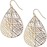 Boho Dangle Earrings for Women - Gold, Rose, or Silver Tone Lightweight Geometric Filigree Dangly Earrings