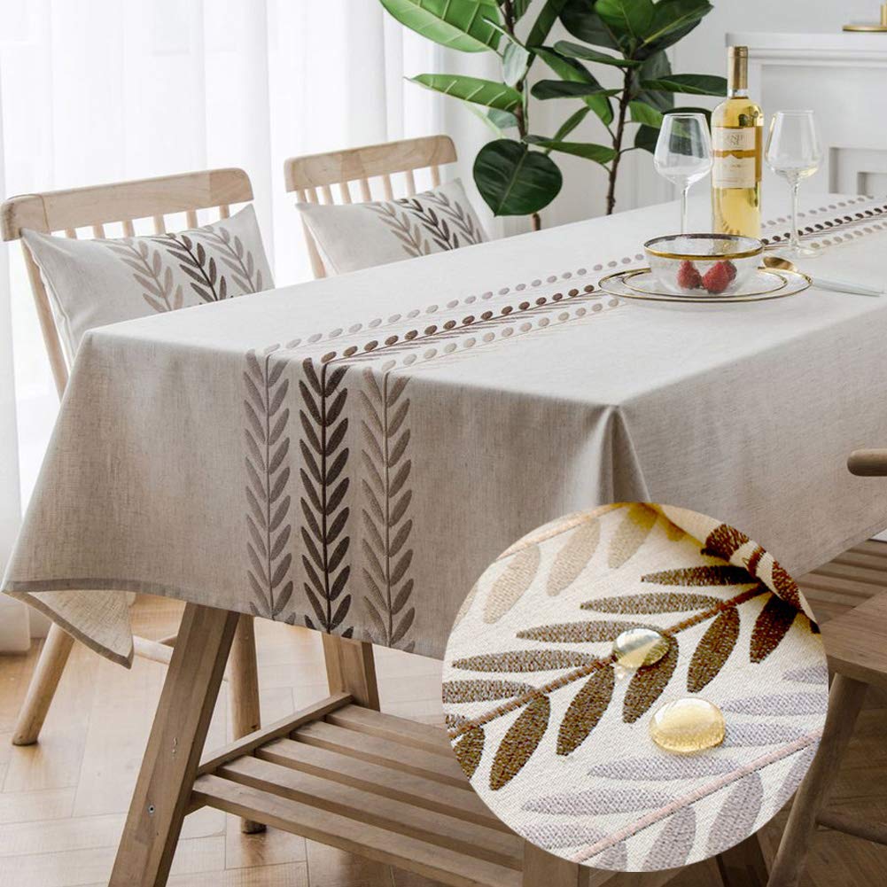 Bringsine Embroidery Wheat Ear Tablecloth Heavy Weight Cotton Linen Fabric Dust-Proof Water-Proof Table Cloth Cover for Kitchen Dinning Tabletop Decoration (Rectangle/Oblong, 53 x 53 Inch, Linen)