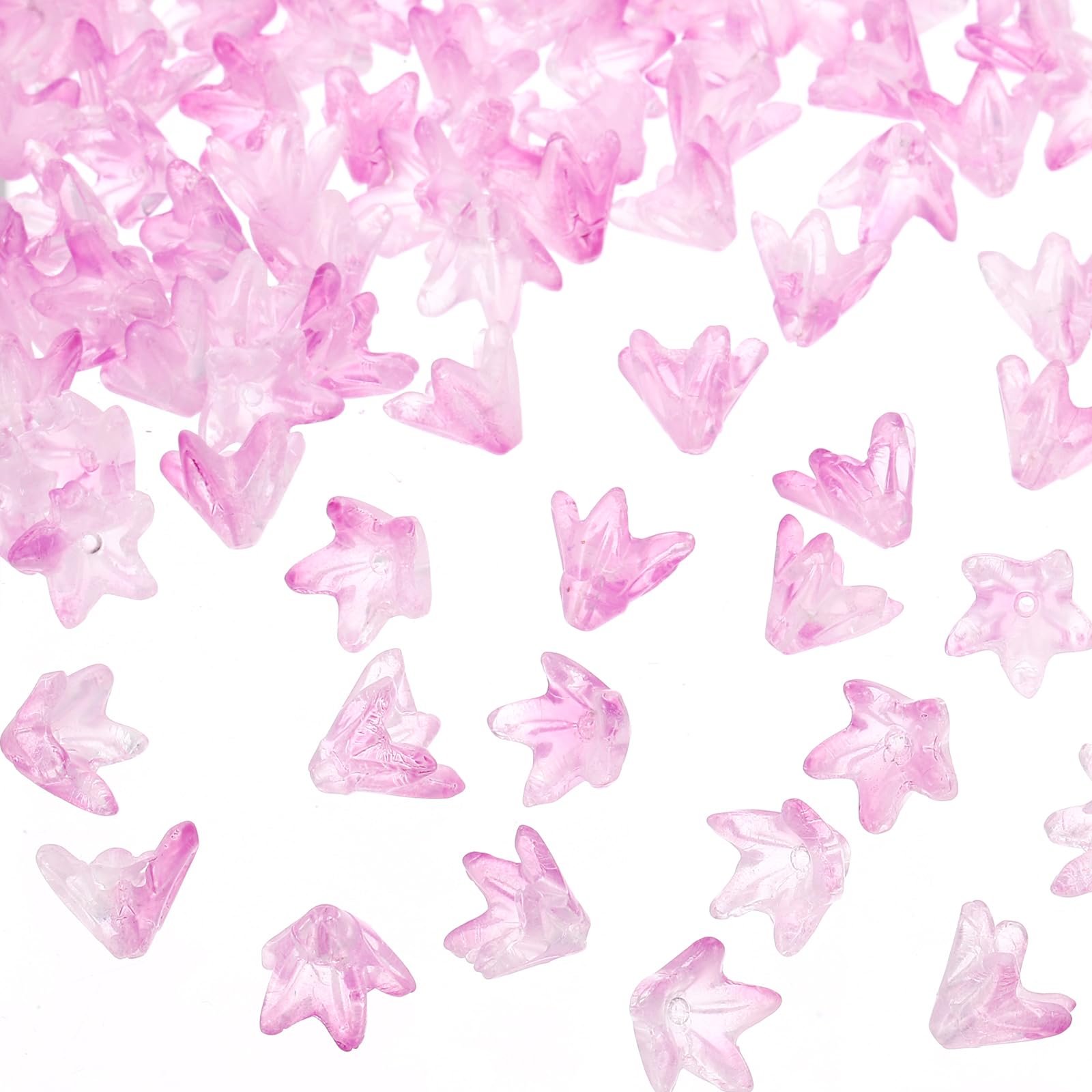 PATIKIL Glass Lily Flower Beads, 100 Pcs Gradient Flower Bead Charm for DIY Craft Decorations, Light Purple