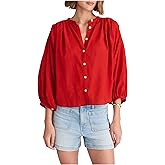 Madewell Womens Shirred Crewneck Button-up Top