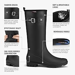 HISEA Black Rain Boots Women Slim Calf PVC Rubber