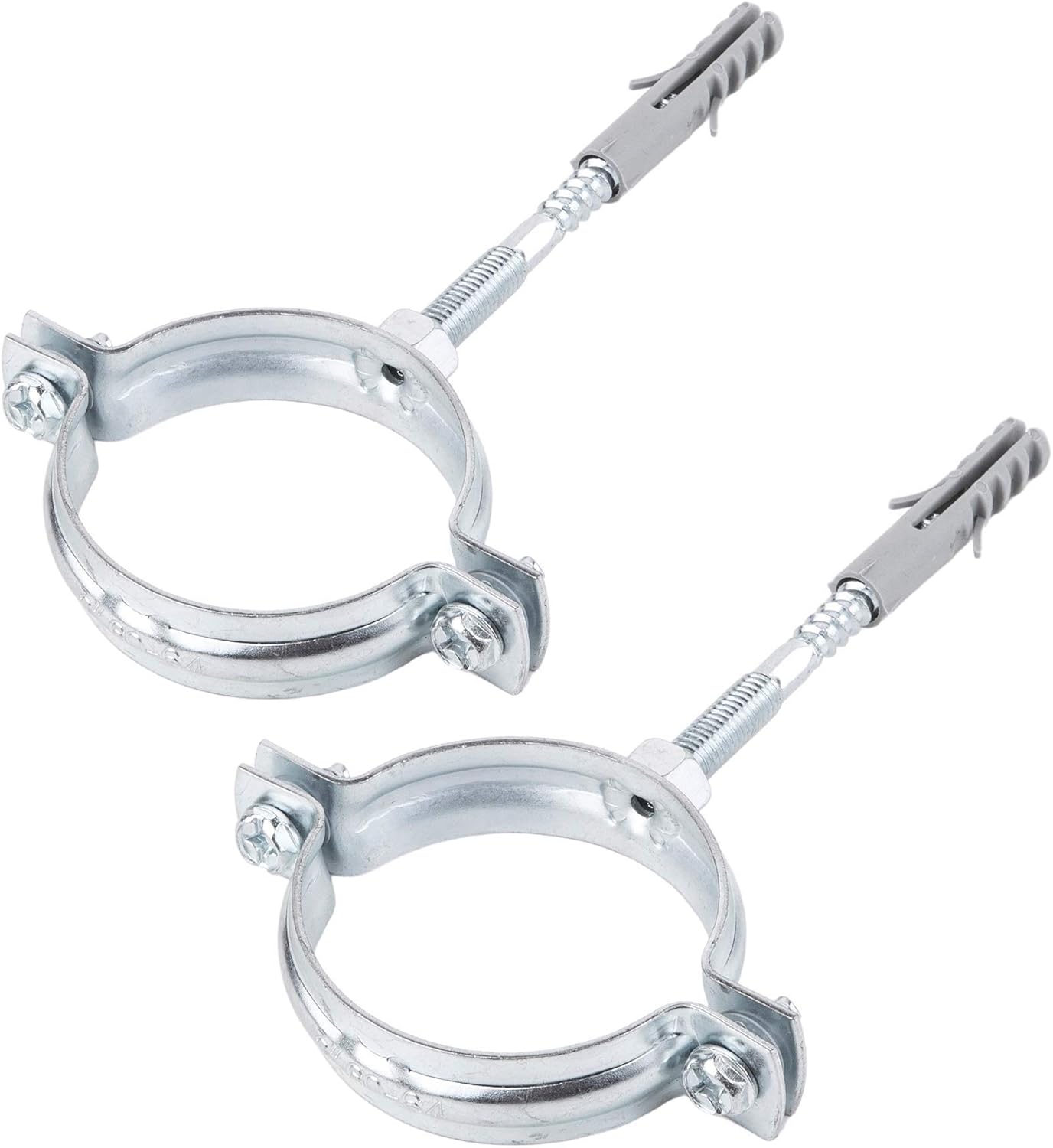 (Pack of 2 pcs) Metal Pipe Brackets Clips Clamps for diameter 60-64 mm Pipes (2), Silver
