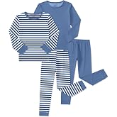 Jimonda Bamboo Viscose Toddler Kid Pajamas Set Boys/Girl Striped Sleepwear | Ultra-soft breathable viscose, Skin-friendly,tag-free label, long sleeve,4pc set, Elastic cuffs and hem, size18M-12Y ,durable