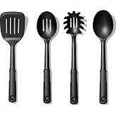 OXO Good Grips 4-Piece Nylon Kitchen Utensil Set | Includes Spoon, Slotted Spoon, Turner and Spaghetti Server, Safe for Non-Stick, High Heat Resistant, Dishwasher Safe